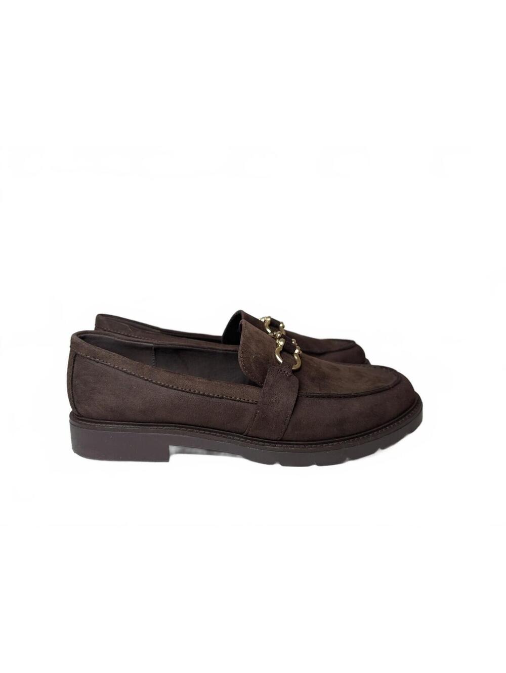 Anne Klein Ezra Women's Chocolate Suede Loafers with Metallic Accent Size 11M